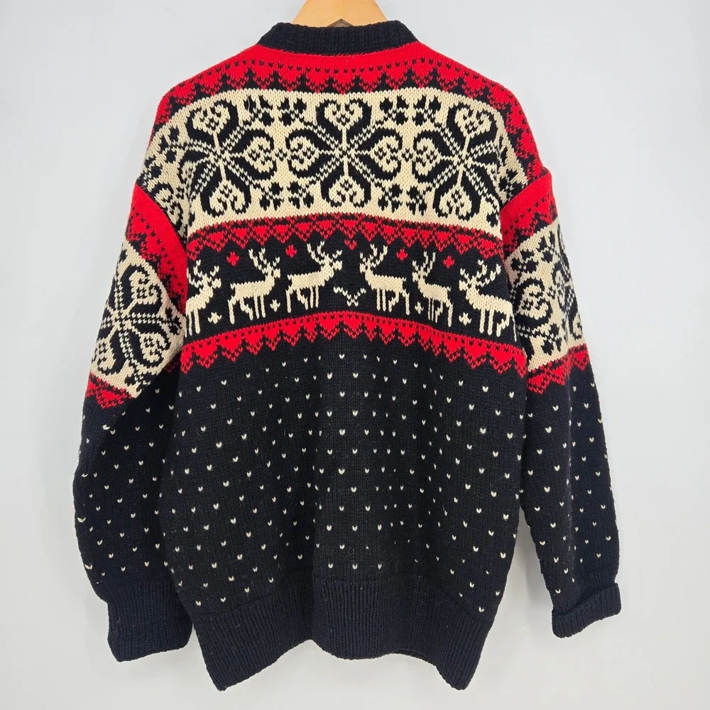 Vtg Handmade Norway Wool Reindeer Cardigan Sweater Mens XL/XXL Christmas Winter